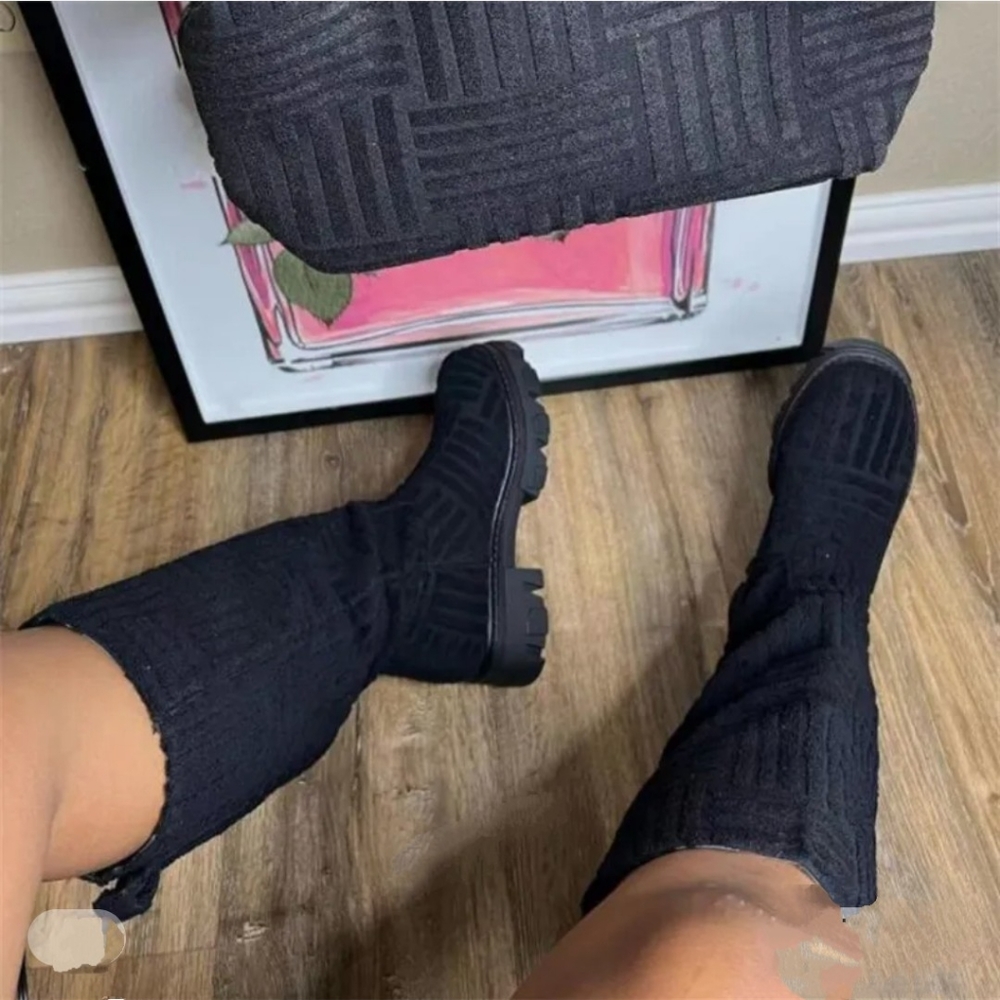 NWOT Black women's cotton sweater look boots